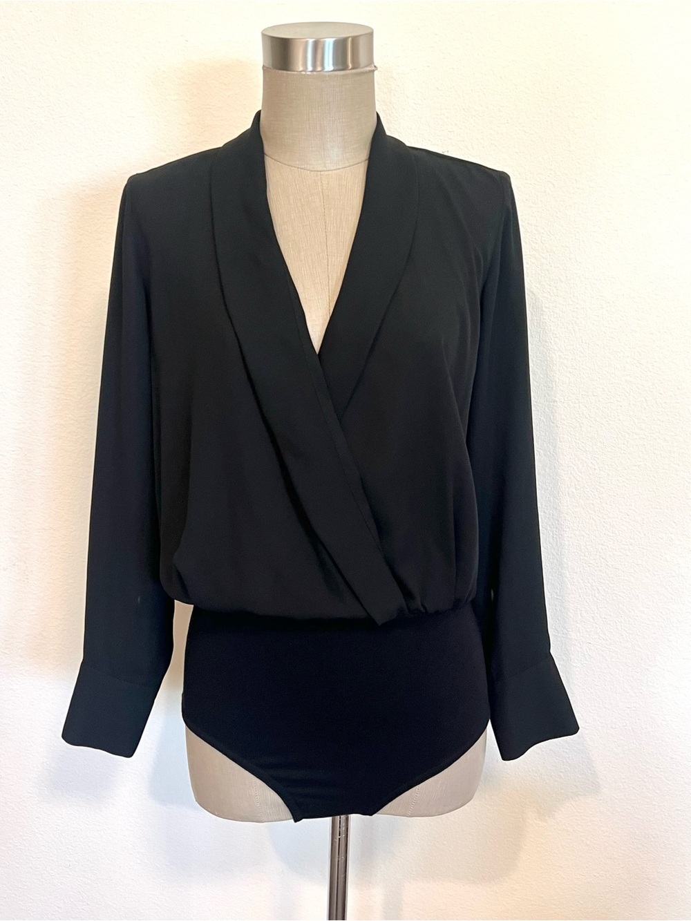 Topshop Black Long-Sleeve Surplice Bodysuit
